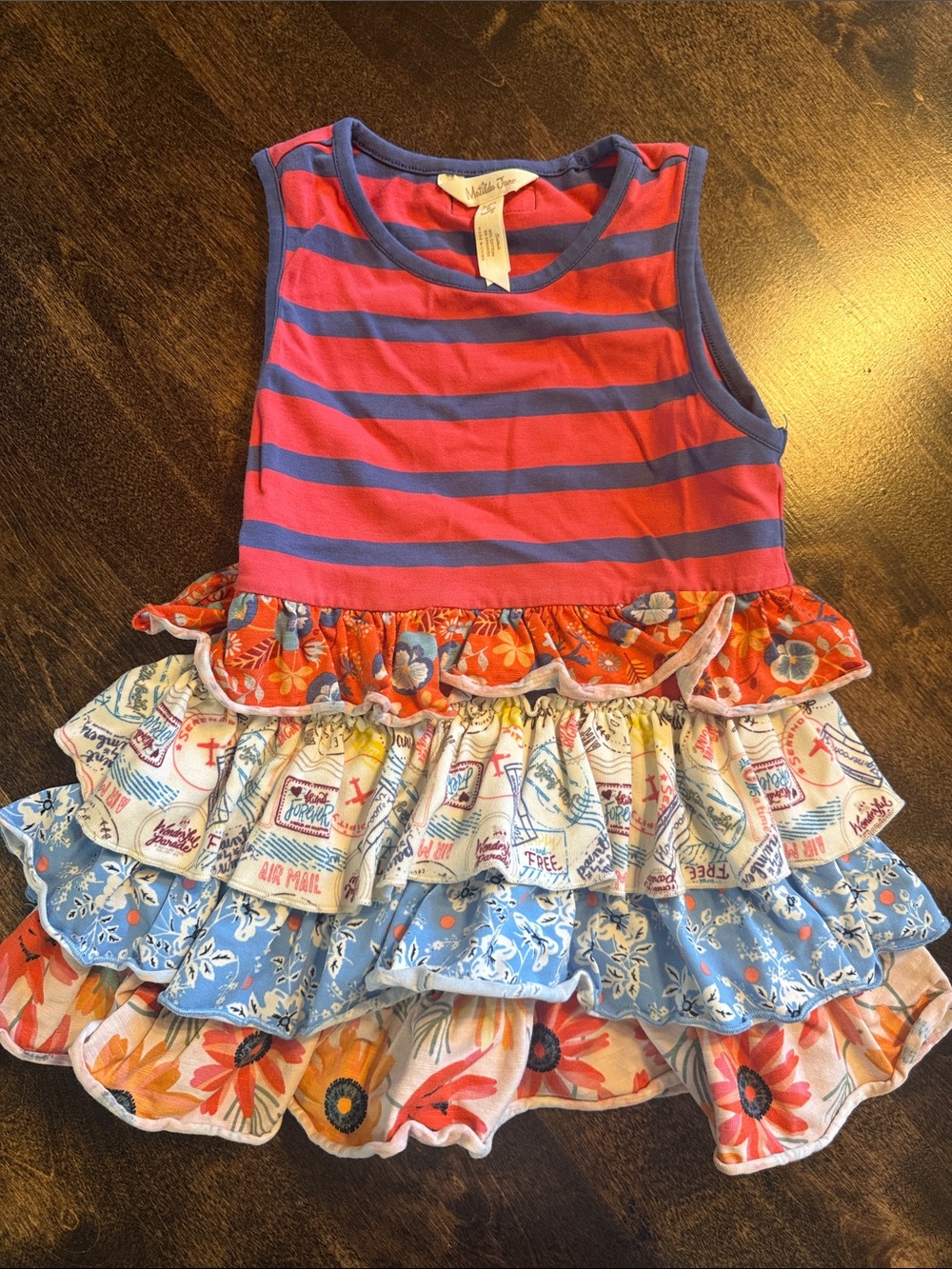 Matilda Jane Pink & Blue Striped Ruffle Tank Dress
